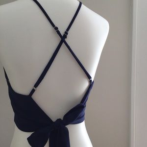 Aqua Pleated Halter Top Navy